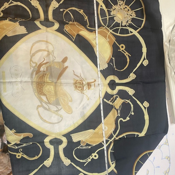 Hermes of Paris-Black and Gold Silk Scarf - Picture 6 of 8